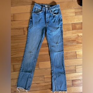Free People Straight Raw Hem High Rise Jeans